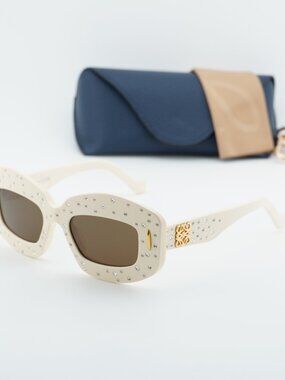 Loewe LW4114IS 25E Rectangle Sunglasses – Ivory/Brown